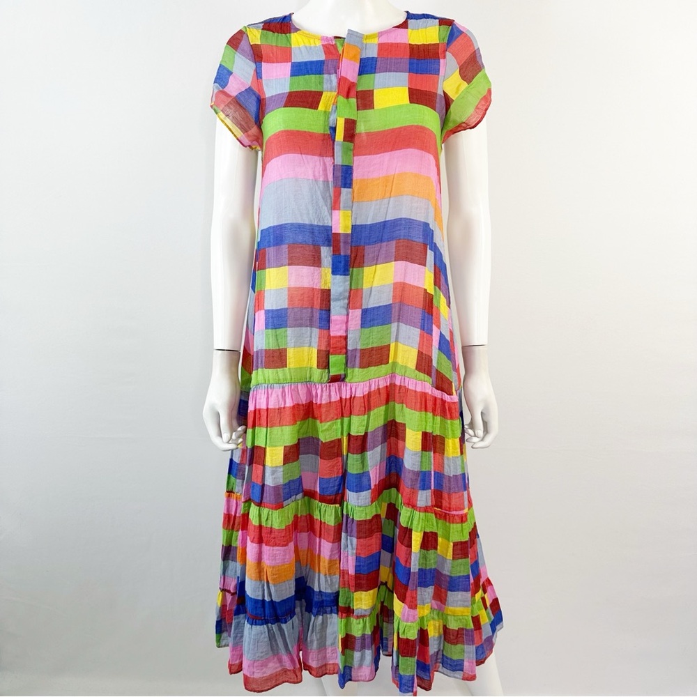 Zaket & Plover Multicolor Geometric Tiered Shirt Dress Size M Short Sleeve Boho